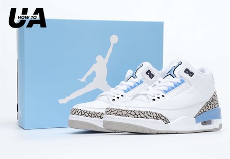 Air Jordan3 UNC White & Blue Elephant Print 40-47.5